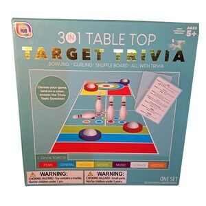 3 in 1 Table Top Target Trivia Bowling Curling Shuffle Board Game Ages 5+